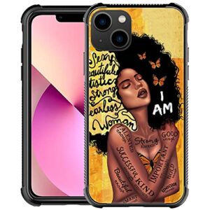 goodsprout iphone 13 pro max case, butterfly sexy black girl cases, tempered glass back+soft silicone tpu shock protective case for apple max(6.7 inch)