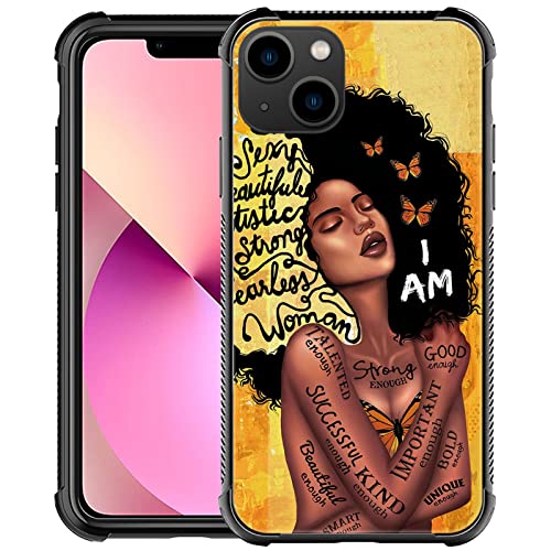 Goodsprout iPhone 13 Pro Max Case, Butterfly Sexy Black Girl Cases, Tempered Glass Back+Soft Silicone TPU Shock Protective Case for Apple Max(6.7 inch)