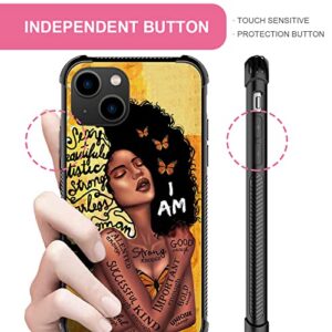 Goodsprout iPhone 13 Pro Max Case, Butterfly Sexy Black Girl Cases, Tempered Glass Back+Soft Silicone TPU Shock Protective Case for Apple Max(6.7 inch)