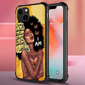 Goodsprout iPhone 13 Pro Max Case, Butterfly Sexy Black Girl Cases, Tempered Glass Back+Soft Silicone TPU Shock Protective Case for Apple Max(6.7 inch)