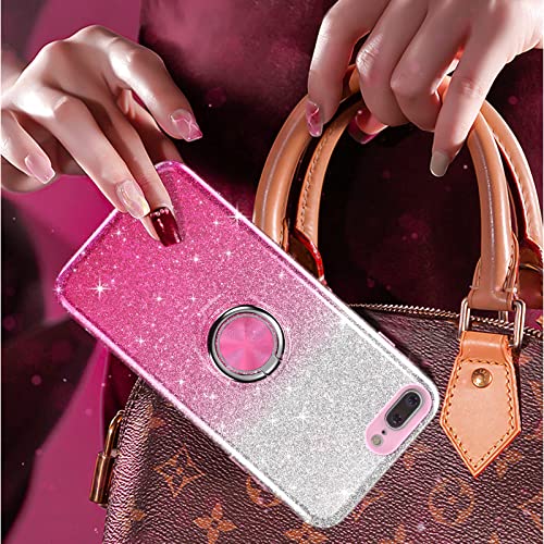 PeeTep iPhone 8 Plus Case, iPhone 7 Plus Case for Girls Women, Slim Glitter Sparkly Case with 360°Ring Holder Kickstand Magnetic Car Mount Shock-Absorbent Protective Durable Cover,Pink