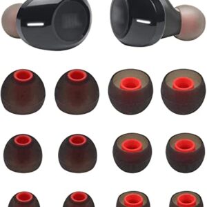 Rqker Ear Tips Compatible with JBL 115 TWS 125TWS Earbuds, 6 Pairs S/M/L Sizes Soft Silicone Ear Tips Earbud Covers Eartips Earbuds Replacement Tips, Compatible with JBL 115TWS 125TWS, Black Red sml