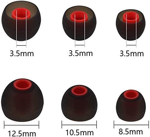 Rqker Ear Tips Compatible with JBL 115 TWS 125TWS Earbuds, 6 Pairs S/M/L Sizes Soft Silicone Ear Tips Earbud Covers Eartips Earbuds Replacement Tips, Compatible with JBL 115TWS 125TWS, Black Red sml