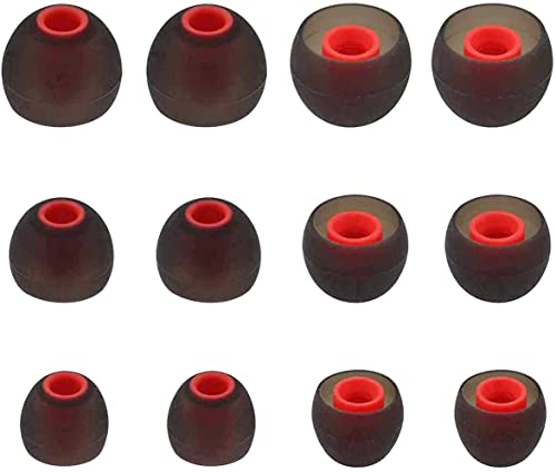 Rqker Ear Tips Compatible with JBL 115 TWS 125TWS Earbuds, 6 Pairs S/M/L Sizes Soft Silicone Ear Tips Earbud Covers Eartips Earbuds Replacement Tips, Compatible with JBL 115TWS 125TWS, Black Red sml