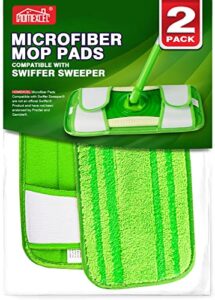 homexcel microfiber mop pads compatible with swiffer sweeper mops, reusable and machine washable floor mop pad refills, mop head replacements for multi surface wet & dry cleaning, pack of 2