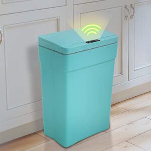 trash can automatic touch free garbage can plastic rectangle waste basket with lid infrared motion sensor for bathroom kitchen bedroom 13 gallon 50 liter(blue)