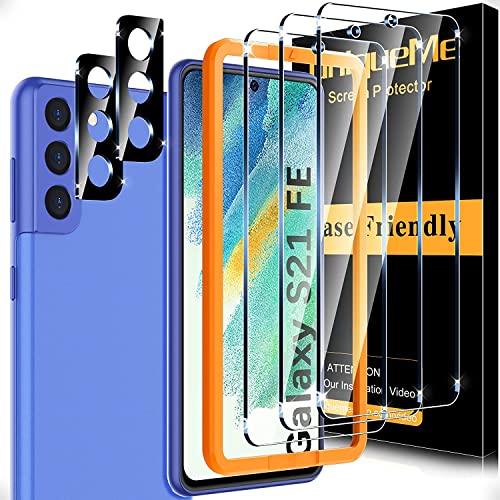 UniqueMe [3+2 Pack] for Samsung Galaxy S21 FE 5G Screen Protector, [Harder Than Natural Sapphire] Tempered Glass and Camera Lens Protector Easy Installation Scratch Resistance HD Clear Screen Cover