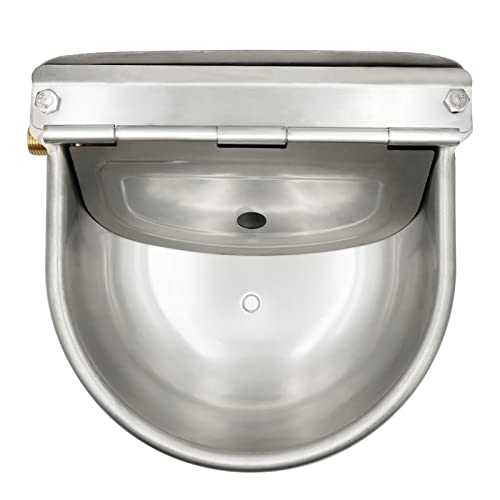 MACGOAL Stainless Steel Automatic Waterer Bowl with Brass Float Valve and Drain Plug, Auto Float Water Bowl Water Trough for Livestock Dog Goat Pig Waterer