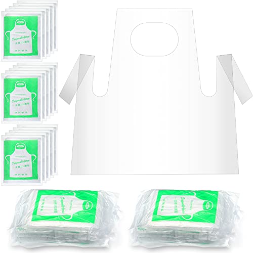SATINIOR 25 Pieces Disposable Aprons Plastic Aprons for Kids Waterproof Oil Proof Small Clear Polythene Children Cooking Apron for Painting Cooking Eating Teaching DIY Craft Picnic