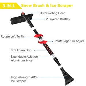 HANCHS 34" Ice Scraper with Snow Brush for Car Windshield, Extendable Snow Brush, Detachable Snow Removal Tool with Foam Handle, Suitable for Car Truck SUV