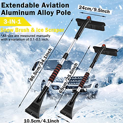 HANCHS 34" Ice Scraper with Snow Brush for Car Windshield, Extendable Snow Brush, Detachable Snow Removal Tool with Foam Handle, Suitable for Car Truck SUV