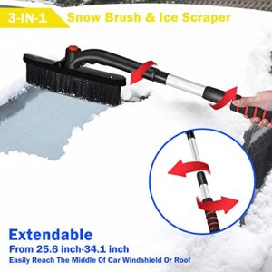 HANCHS 34" Ice Scraper with Snow Brush for Car Windshield, Extendable Snow Brush, Detachable Snow Removal Tool with Foam Handle, Suitable for Car Truck SUV