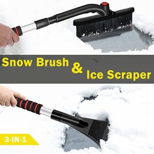 HANCHS 34" Ice Scraper with Snow Brush for Car Windshield, Extendable Snow Brush, Detachable Snow Removal Tool with Foam Handle, Suitable for Car Truck SUV