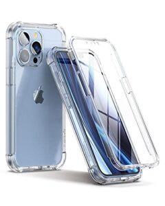 suritch for iphone 13 pro clear case 6.1" (only), [built-in screen protector] full body protective hard shell+soft tpu phone case for iphone 13 pro -(full clear)