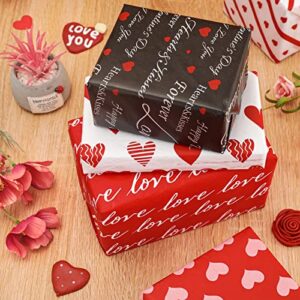 Whaline 90Pcs Valentine's Day Tissue Paper Red Black Gift Wrapping Paper Heart Love Pattern Art Tissue Paper for DIY Craft Birthday Valentine's Day Wedding Holiday Decoration, 14 x 20 Inch