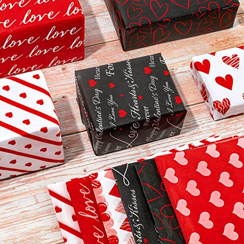 Whaline 90Pcs Valentine's Day Tissue Paper Red Black Gift Wrapping Paper Heart Love Pattern Art Tissue Paper for DIY Craft Birthday Valentine's Day Wedding Holiday Decoration, 14 x 20 Inch
