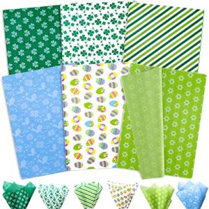 whaline easter tissue paper green blue gift wrapping paper rabbit bunny clover eggs flower art tissue paper for easter st. patrick's day diy craft birthday wedding decor, 14 x 20 inch, 90pcs