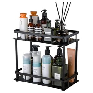 funviet modern bathroom organizer countertop,2-tier black aluminum counter organizer and storage shelf holder for bathroom, kitchen, bedroom,office desk,pantry and coffee bar.