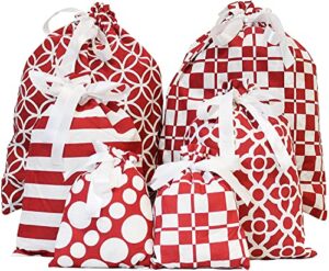 joyin 6 pcs christmas fabric gift bags for party favors, holiday gift giving, goody bags, holiday presents décor, giant gifts decorations (red)