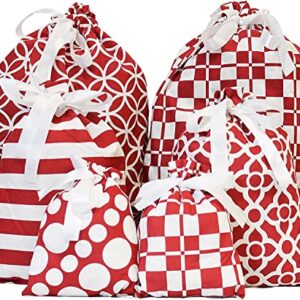 JOYIN 6 PCS Christmas Fabric Gift Bags for Party Favors, Holiday Gift Giving, Goody Bags, Holiday Presents Décor, Giant Gifts Decorations (red)