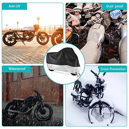 Motorcycle Cover,Motorbike Cover All Season Universal Weather Waterproof Sun Outdoor Protection with Lock-Holes & Storage Bag,XXL Motorcycles Vehicle Cover