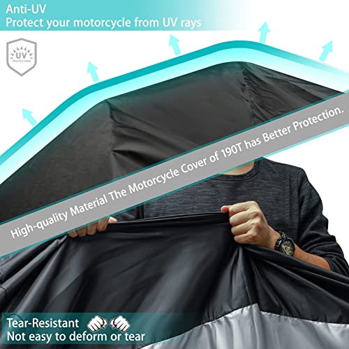 Motorcycle Cover,Motorbike Cover All Season Universal Weather Waterproof Sun Outdoor Protection with Lock-Holes & Storage Bag,XXL Motorcycles Vehicle Cover