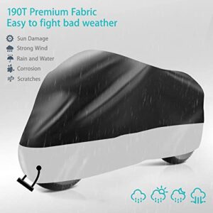 Motorcycle Cover,Motorbike Cover All Season Universal Weather Waterproof Sun Outdoor Protection with Lock-Holes & Storage Bag,XXL Motorcycles Vehicle Cover