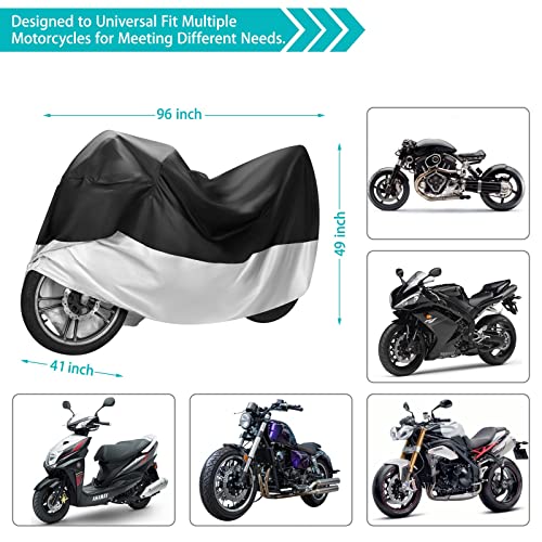 Motorcycle Cover,Motorbike Cover All Season Universal Weather Waterproof Sun Outdoor Protection with Lock-Holes & Storage Bag,XXL Motorcycles Vehicle Cover