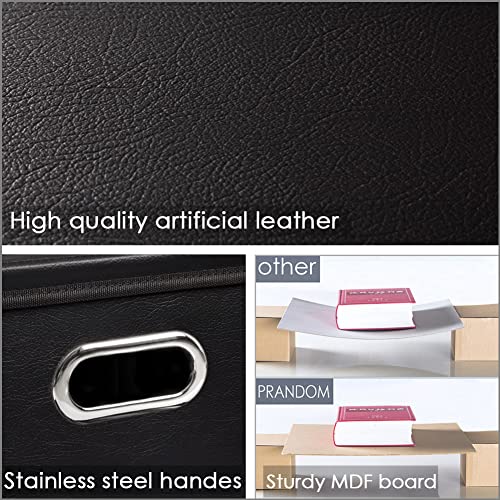 PRANDOM Leather Foldable Cube Storage Bins 11x11 inch [4-Pack] Fabric Storage Baskets Cubes Drawer with Cotton Handles Organizer for Shelves Toy Nursery Closet Bedroom Clothes Black