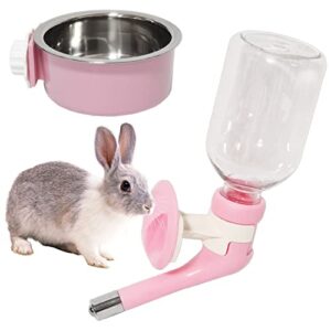 pinvnby rabbit dog water bottle no drip hanging chinchilla water dispenser plastic leak-proof bunny waterer suspended small pet water feeder for ferret hedgehog squirrel kitty puppy (pink)