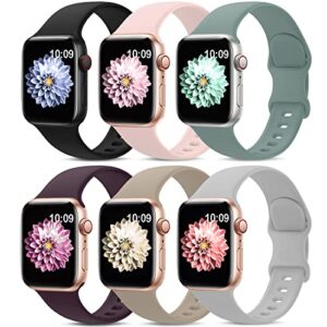 6 pack sport bands compatible with apple watch band 38mm 40mm 41mm 42mm 44mm 45mm 49mm,soft silicone waterproof strap compatible with iwatch apple watch series 9 ultra 8 7 6 5 4 3 2 1 se women men