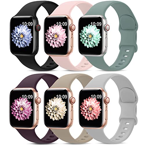 6 Pack Sport Bands Compatible with Apple Watch Band 38mm 40mm 41mm 42mm 44mm 45mm 49mm,Soft Silicone Waterproof Strap Compatible with iWatch Apple Watch Series 9 Ultra 8 7 6 5 4 3 2 1 SE Women Men