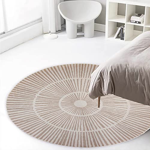 TEALP Round Rug 4Ft Modern Area Rug Soft Faux Wool Rug for Living Room Nonslip Circle Rug with Sunshine Pattern Washable Floor Carpet for Bedroom Laundry Room Nursery Decor Chic Geometric Rug, Camel