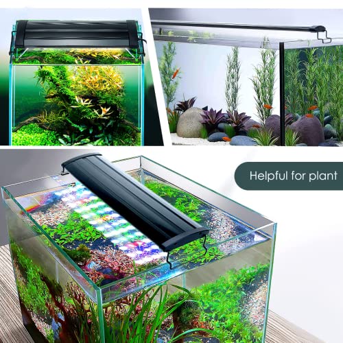 AQQA Aquarium Light,Full Spectrum LED Fish Tank Lights,12"-54" Adjustable Multi-Color White Blue Red Green LEDs with Extendable Brackets,14W-31W for Freshwater Plants 14W(12"-18")