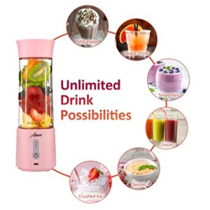 Portable Blender for Shakes and Smoothies, USB Rechargeable Personal Blender, Mini Blender with a 17.6oz Capacity, Strong Stainless-Steel Blades, and Powerful Motor, For Travel, Camping, Gym (Pink)