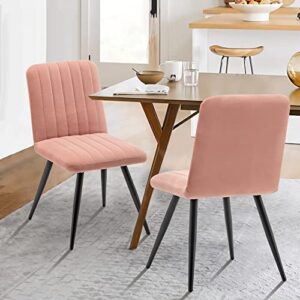 alish mid century modern dining chairs upholstered dining room chairs set of 2 armless accent chairs kitchen chairs side chairs with metal legs for home kitchen(pink, set of 2)