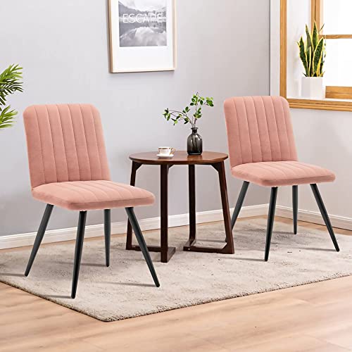 ALISH Mid Century Modern Dining Chairs Upholstered Dining Room Chairs Set of 2 Armless Accent Chairs Kitchen Chairs Side Chairs with Metal Legs for Home Kitchen(Pink, Set of 2)