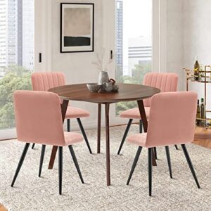 ALISH Mid Century Modern Dining Chairs Upholstered Dining Room Chairs Set of 2 Armless Accent Chairs Kitchen Chairs Side Chairs with Metal Legs for Home Kitchen(Pink, Set of 2)