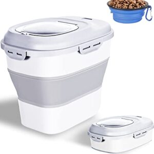 Dog Food Storage Container Pet Cereal Cat with Lids Locking Bowl Plastic Airtight Large Flour Sugar Kitchen Rice leakproof Pantry Collapsible White Bird Seed Wheels Sealable Dry 23 Qt/30 Pound Lb/25L