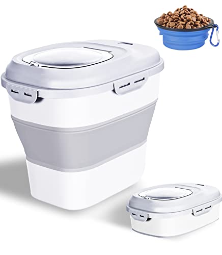 Dog Food Storage Container Pet Cereal Cat with Lids Locking Bowl Plastic Airtight Large Flour Sugar Kitchen Rice leakproof Pantry Collapsible White Bird Seed Wheels Sealable Dry 23 Qt/30 Pound Lb/25L