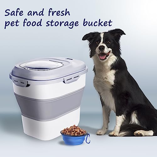 Dog Food Storage Container Pet Cereal Cat with Lids Locking Bowl Plastic Airtight Large Flour Sugar Kitchen Rice leakproof Pantry Collapsible White Bird Seed Wheels Sealable Dry 23 Qt/30 Pound Lb/25L