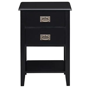 VECELO Nightstands Set of 2 End/Side Tables for Living Room Bedroom Bedside, Vintage Accent Furniture Small Space, Solid Wood Legs, Two Drawers, Black