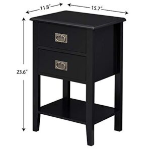 VECELO Nightstands Set of 2 End/Side Tables for Living Room Bedroom Bedside, Vintage Accent Furniture Small Space, Solid Wood Legs, Two Drawers, Black