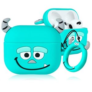 mulafnxal for airpods 3 3rd generation case cute 3d lovely unique cartoon for airpod 3 silicone cover fun funny cool design cases for boys girls kids teen for air pods 3 (2021) (blue monster)