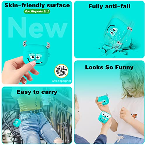 Mulafnxal for Airpods 3 3rd Generation Case Cute 3D Lovely Unique Cartoon for Airpod 3 Silicone Cover Fun Funny Cool Design Cases for Boys Girls Kids Teen for Air pods 3 (2021) (Blue Monster)