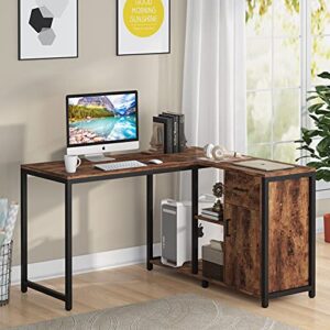 Tribesigns L Shaped Desk with Drawer Cabinet, 47 Inch Corner Desk with Storage Shelves CPU Stand, L Computer Desk Writing Study Gaming Table for Home Office (Brown)