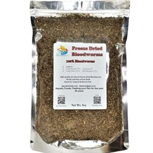 Aquatic Foods 5oz Bloodworms, Freeze Dried Fresh Grade A Floating Bloodworms for All Tropical Fish, Bettas, Discus, Cichlids, Community Turtles, Carnivore Carnivorous Plants. Bag