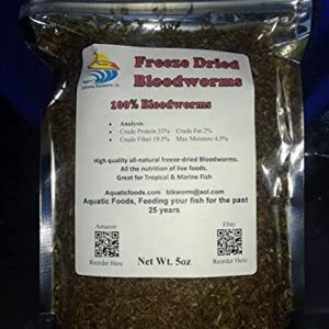 Aquatic Foods 5oz Bloodworms, Freeze Dried Fresh Grade A Floating Bloodworms for All Tropical Fish, Bettas, Discus, Cichlids, Community Turtles, Carnivore Carnivorous Plants. Bag