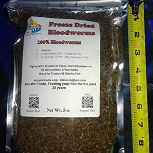 Aquatic Foods 5oz Bloodworms, Freeze Dried Fresh Grade A Floating Bloodworms for All Tropical Fish, Bettas, Discus, Cichlids, Community Turtles, Carnivore Carnivorous Plants. Bag