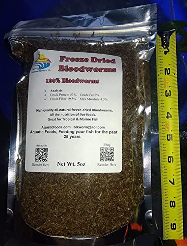 Aquatic Foods 5oz Bloodworms, Freeze Dried Fresh Grade A Floating Bloodworms for All Tropical Fish, Bettas, Discus, Cichlids, Community Turtles, Carnivore Carnivorous Plants. Bag